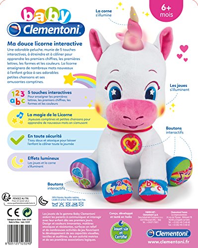 Baby Clementoni - Ma Douce Licorne Interactive - Chante Et S'illumine - 5 Touches Interactives