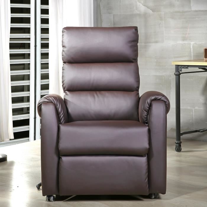 Climb Fauteuil De Relaxation En Simili Marron Contemporain L 83 X P 88 Cm