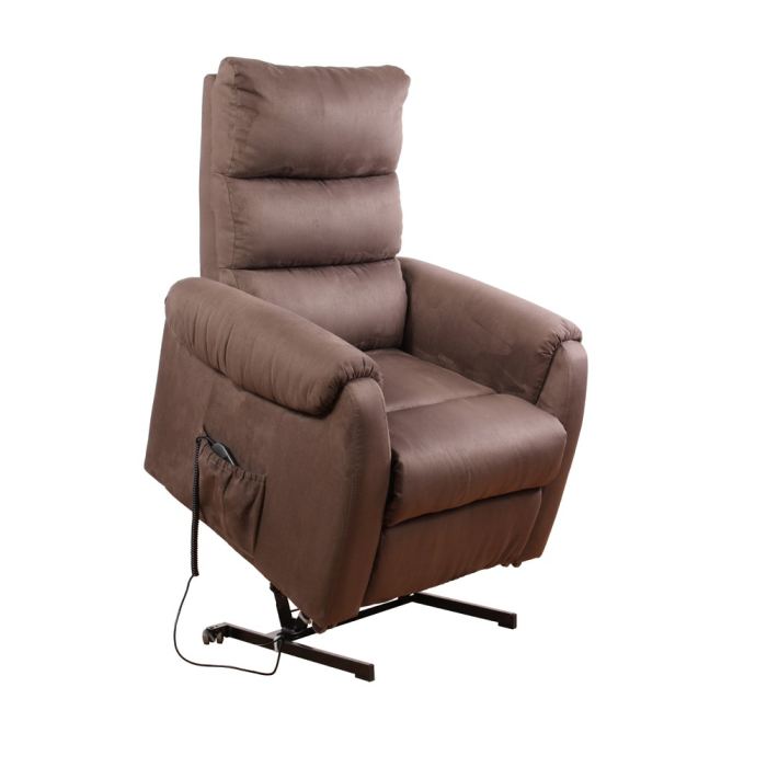 Climb Fauteuil De Relaxation Releveur En Tissu Microfibre Marron Contemporain L 83 X P 88 Cm
