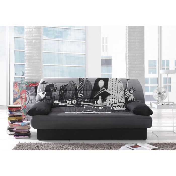Coco Banquette Clic-clac - 3 Places - 190x89x90 Cm - Tissu Polyester - Imprime New York