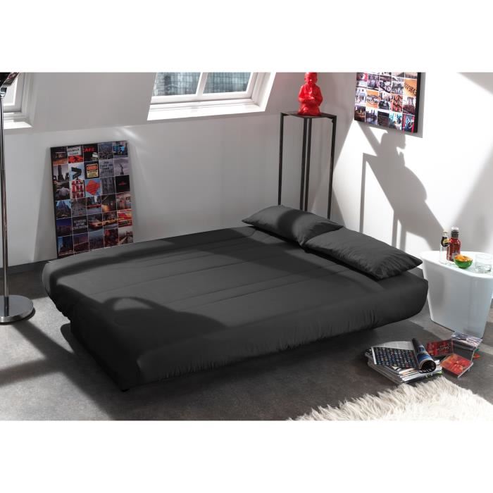 Coco Banquette Clic-clac - 3 Places - 190x89x90 Cm - Tissu 100% Coton - Noir