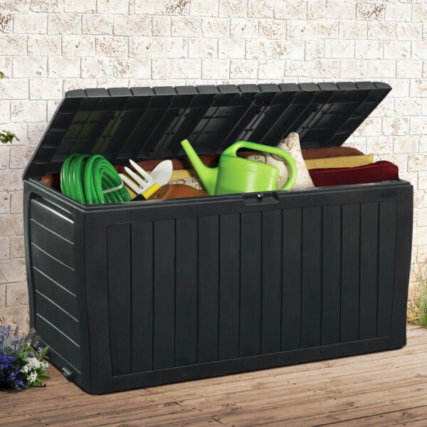 Coffre De Rangement Deuba® Exterieur Noir Marvel 117x45x57cm Roulettes 270 L Poignees Laterales Malle De Rangement Jardin