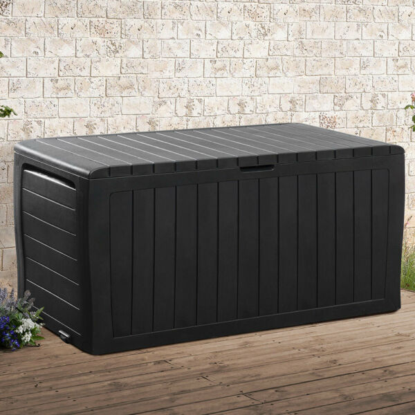 Coffre De Rangement Deuba® Exterieur Noir Marvel 117x45x57cm Roulettes 270 L Poignees Laterales Malle De Rangement Jardin