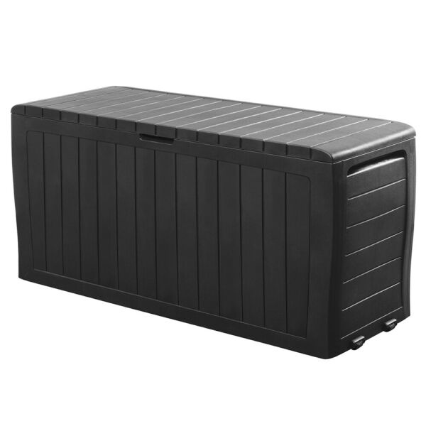 Coffre De Rangement Deuba® Exterieur Noir Marvel 117x45x57cm Roulettes 270 L Poignees Laterales Malle De Rangement Jardin