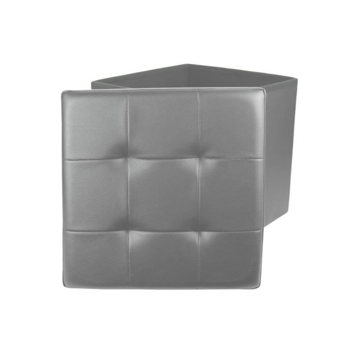 Pouf Coffre De Rangement Pliable Carre En Simili Cuir Gris Home Deco Factory Hd3401