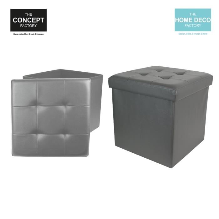 Pouf Coffre De Rangement Pliable Carre En Simili Cuir Gris Home Deco Factory Hd3401