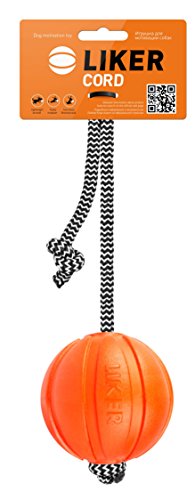 Chapuis Sellerie Balle Rebondissante Avec Corde Pour Chien - Polymere Orange - Diametre 7 Cm - Longueur 30 Cm