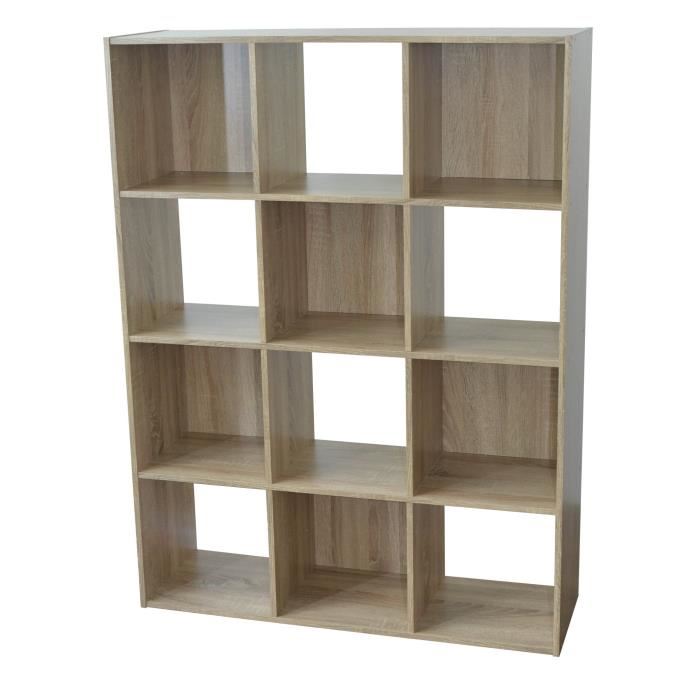 Compo Meuble De Rangement 12 Cases Bois Clair Contemporain L92 Cm