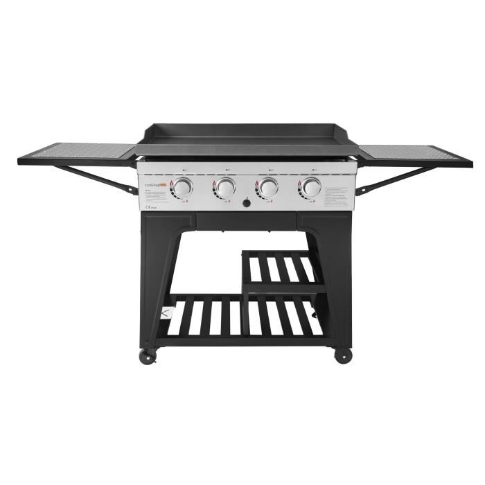 Plancha Gaz 4 Feux Cookingbox - Surface XXL 84x34cm, Inox 5mm, Tiroir à Graisse, 10kW