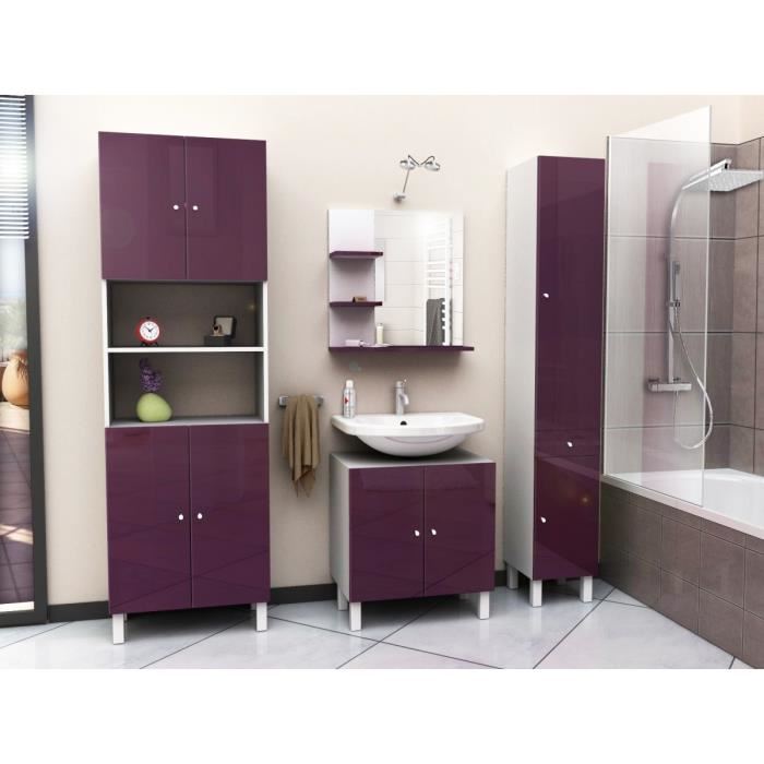 Corail Meuble Miroir De Salle De Bain 60 Cm - Aubergine Haute Brillance
