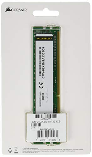 Corsair CMV4GX3M1A1333C9 Value Select 4GB (1x4GB) DDR3 1333 Mhz CL9 Memo - NEUF