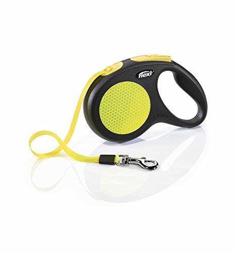 Laisse Sangle - Trixie - 209321 - 5 M - Jaune Fluo - Enrouleur - Resistante