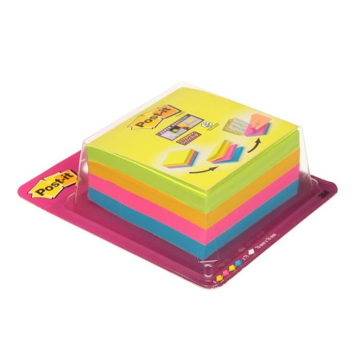 Cube Super Sticky Post-it® couleurs Easy Select 76 x 76 mm - 4 blocs