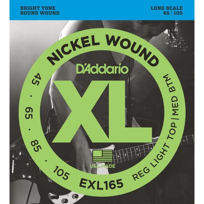 D'addario And Co Cordes Guitares Basses 4/ Exl165 Nickel Wound Long Scale Regular Light Top 45-105