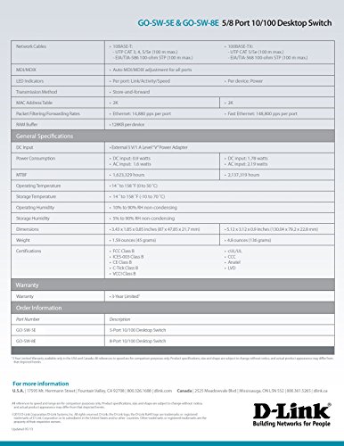 D-link Go-sw-5e. Type De Commutateur: Commutateur De Reseau Non Gere.