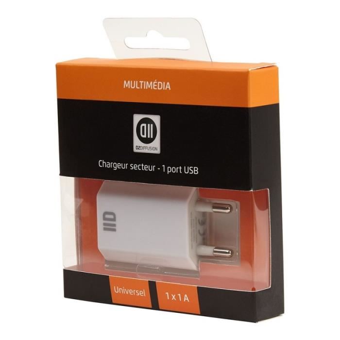 Chargeur Secteur Usb - D2diffusion - D2 - 1 Port - 1a - Blanc