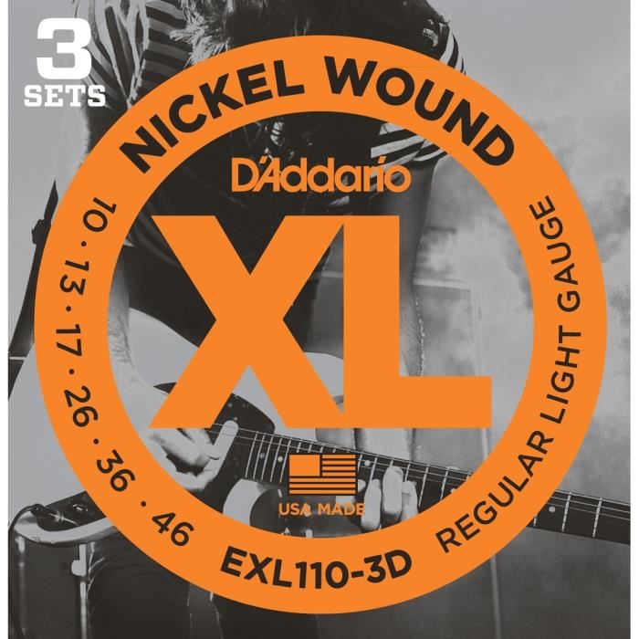 Jeu De Cordes Pour Guitare Electrique - Daddario - Exl110-3d - Light .010-.046 - Pack 3 Jeux - Fil Rond Nickel