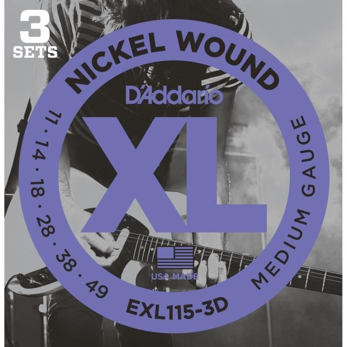 DADDARIO EXL115 3D 3 Jeu de cordes pour guitare electrique en nickel Blues jazz