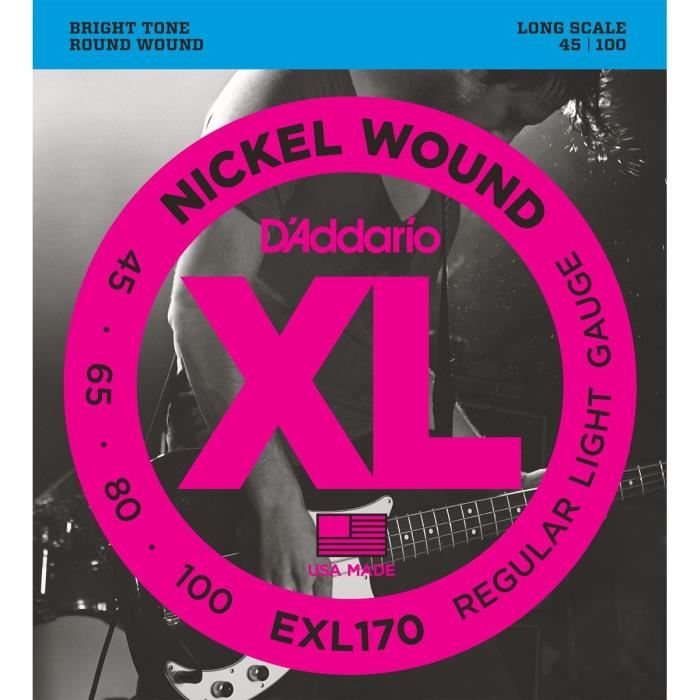 D'addario And Co Cordes Guitares Basses 4/ Exl170 Nickel Wound Long Scale Light 45-100
