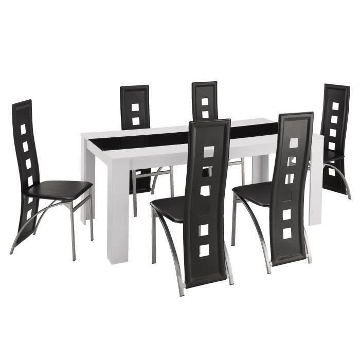 Ensemble Repas 6 Personnes Baita Gamme Damia Noir Et Blanc L 180 X P 90 X H 75 Cm