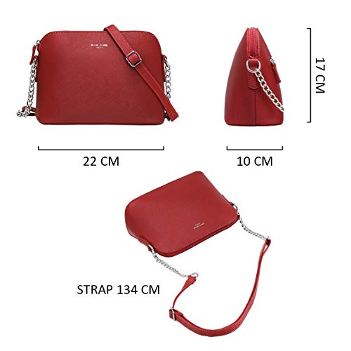 David Jones Petit Sac Bandouliere Femme Sac A Main Chaine Porte Epaule Besace Sacoche Cuir Pu Pochette Soiree Mode Rouge