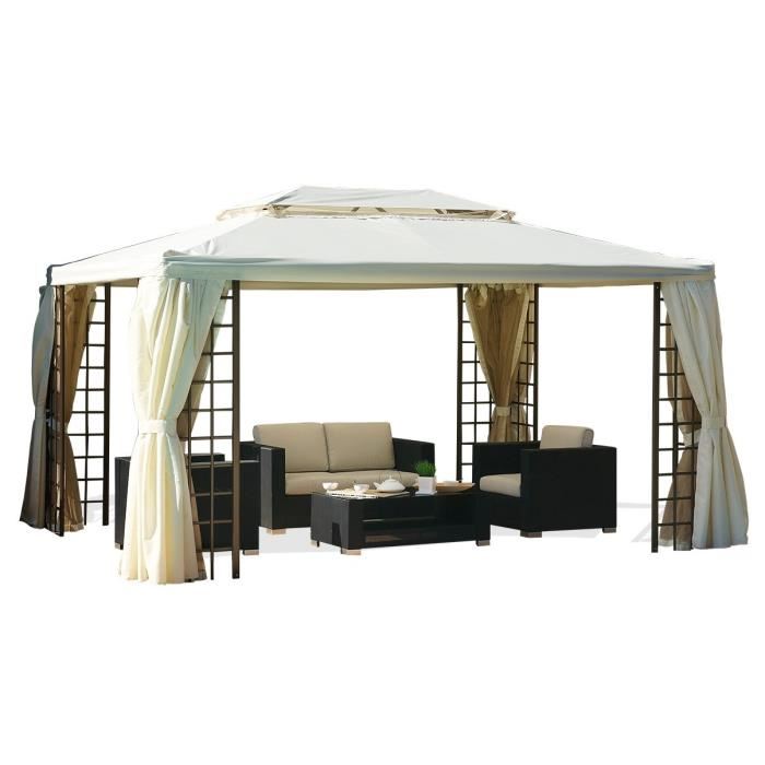 Dcb Garden Tonnelle Roma Avec 4 Rideaux En Aluminium Et Polyester 4x3 M Ecru