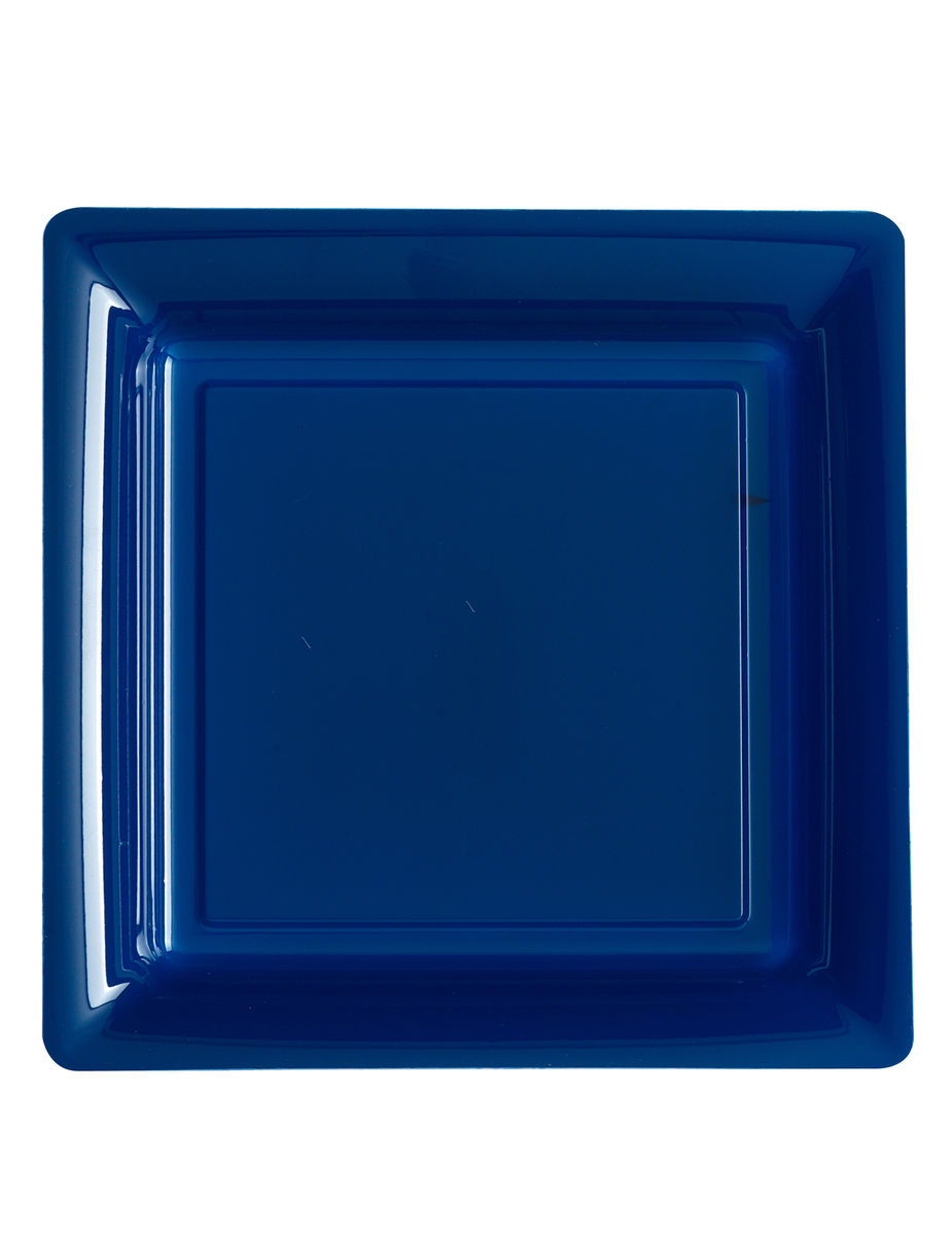 12 Assiettes carrees en plastique bleu marine 23.5 cm Taille Unique