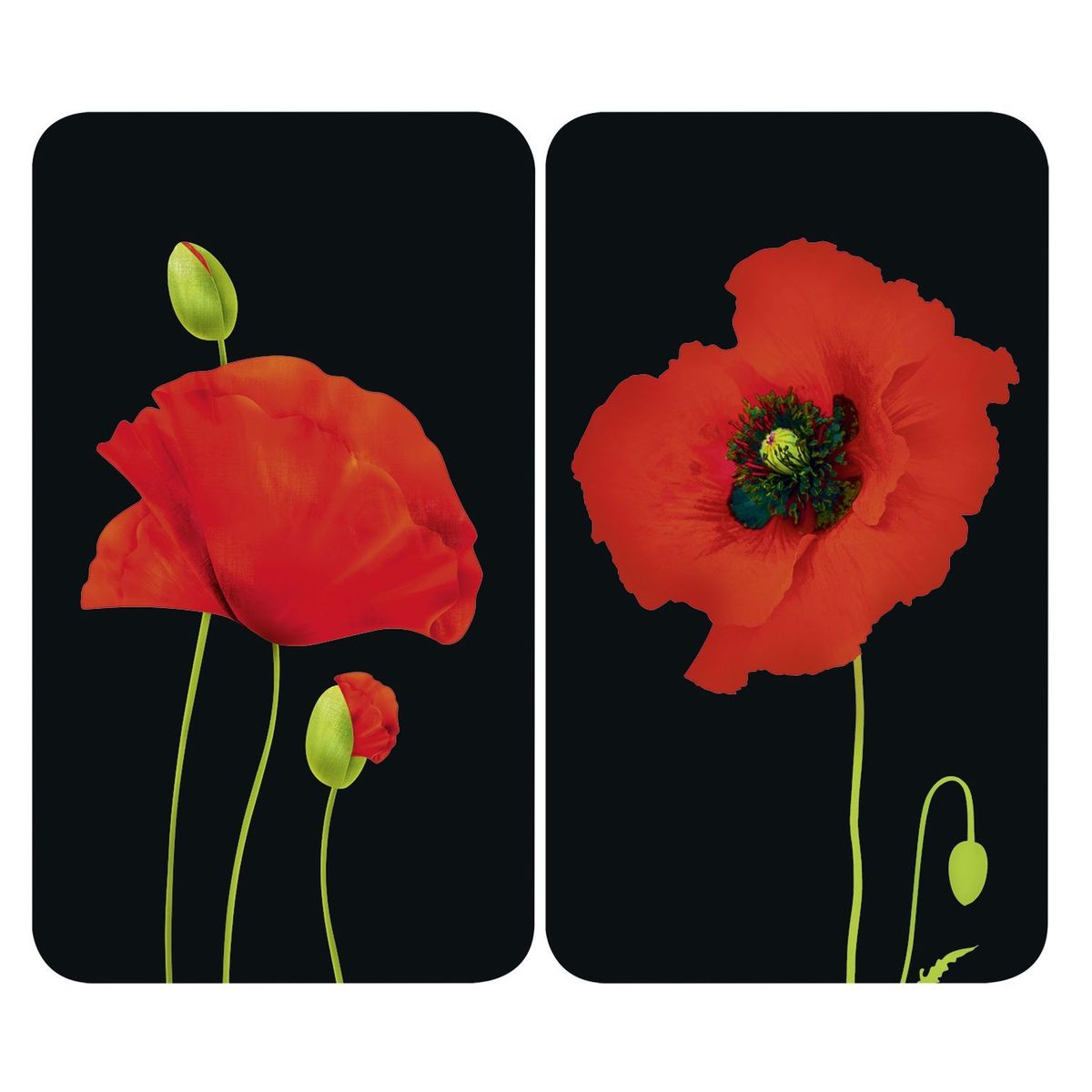 Protection Plaque De Cuisson En Verre - Wenko - Coquelicot - Lot De 2 - 30x52 Cm - Verre Trempe Antiderapant