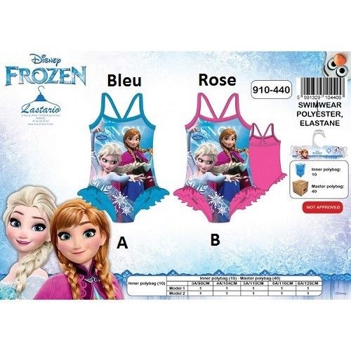 Maillot De Bain La Reine Des Neiges Frozen Disney  1 Piece  80% Polyester 20% Elastane  Neuf L'unite  Rose Ou Bleu  De 3 A 8 An