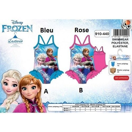Maillot De Bain La Reine Des Neiges Frozen Disney  1 Piece  80% Polyester 20% Elastane  Neuf Lunite  Rose Ou Bleu  De 3 A 8 An