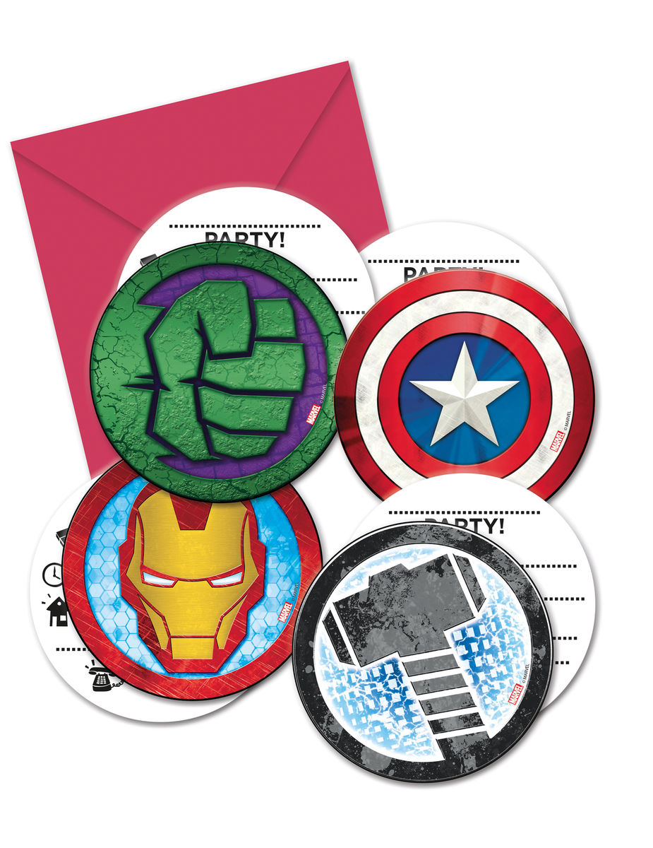 6 Cartes d'invitation avec enveloppes Avengers Mighty Taille Unique