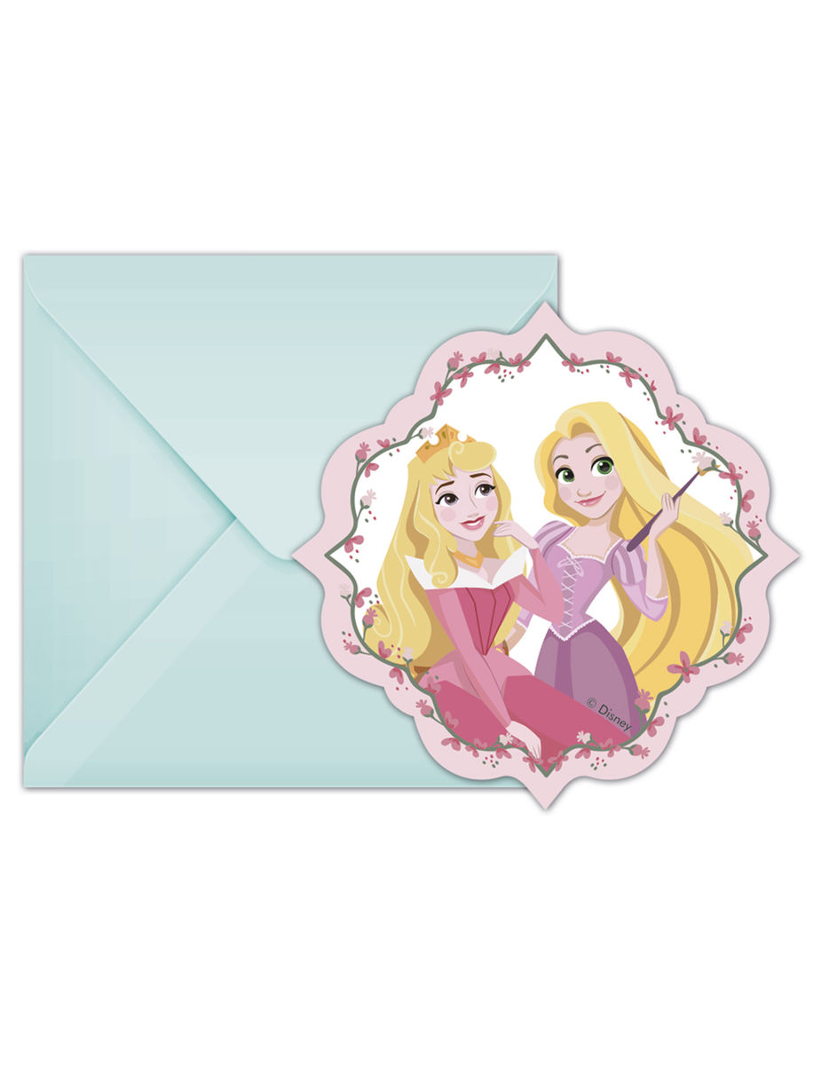 Cartes D'invitation - Disney - Princesses - 6 Pieces - Enveloppes Incluses - Rose Pastel