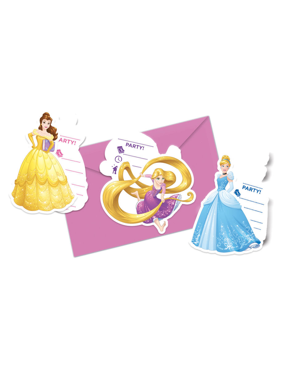 6 Cartes d'invitation avec enveloppes Princesses Disney Taille Unique
