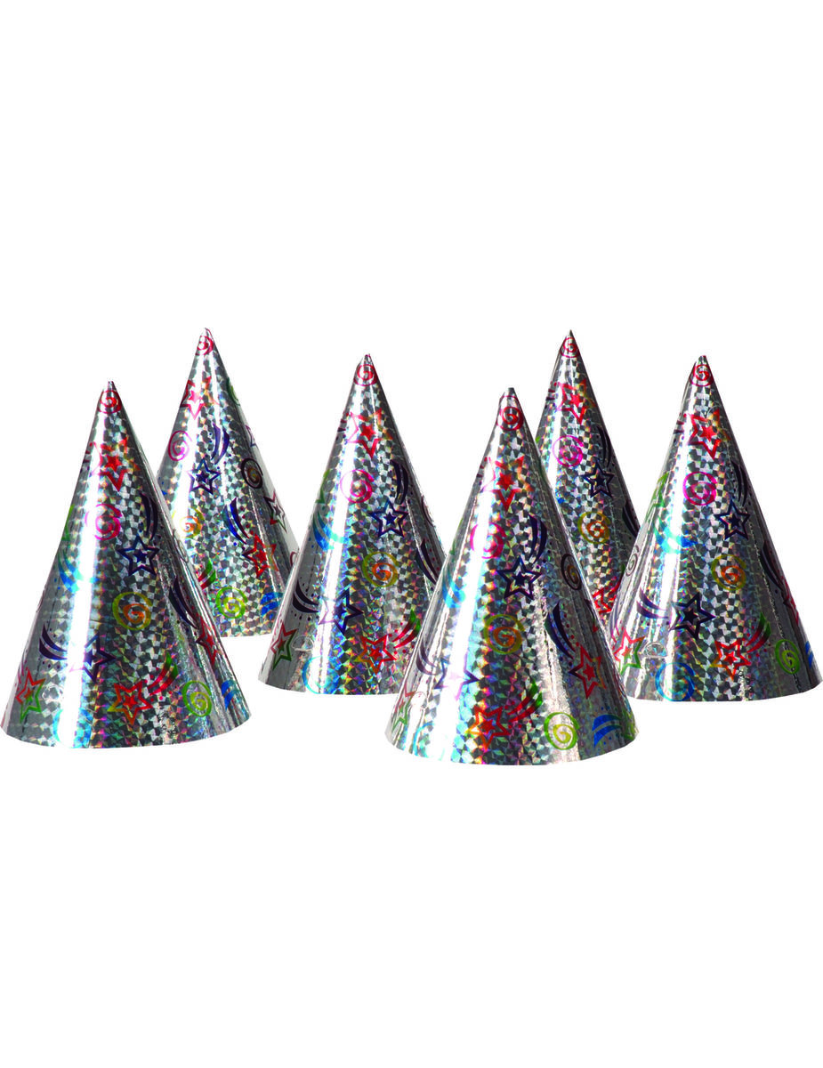 6 Chapeaux de fete holographiques etoiles Cod.153609