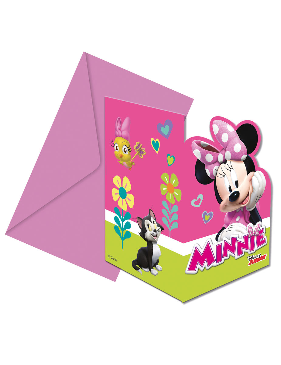 6 Invitations + enveloppes Minnie Happy Taille Unique