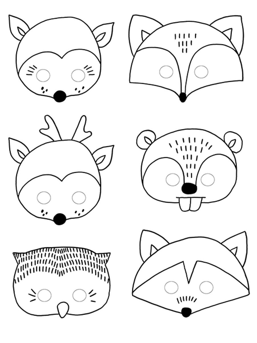 Masques A Colorier - Foret - Lot De 6 - Animaux Renard Cerf Hibou Raton Laveur Castor