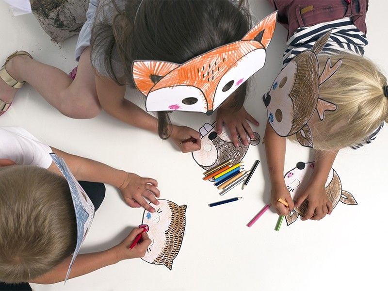 Masques A Colorier - Foret - Lot De 6 - Animaux Renard Cerf Hibou Raton Laveur Castor