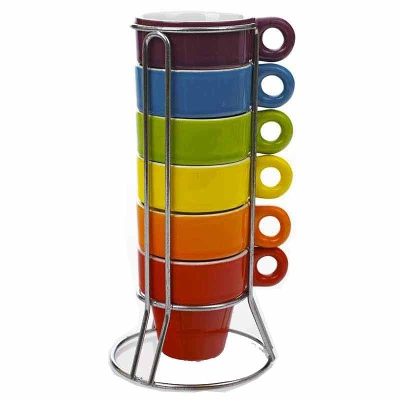 Tasse A Cafe Expresso So City Multicolore Ceramique Peinte 6 Pieces Compatible Lave Vaisselle