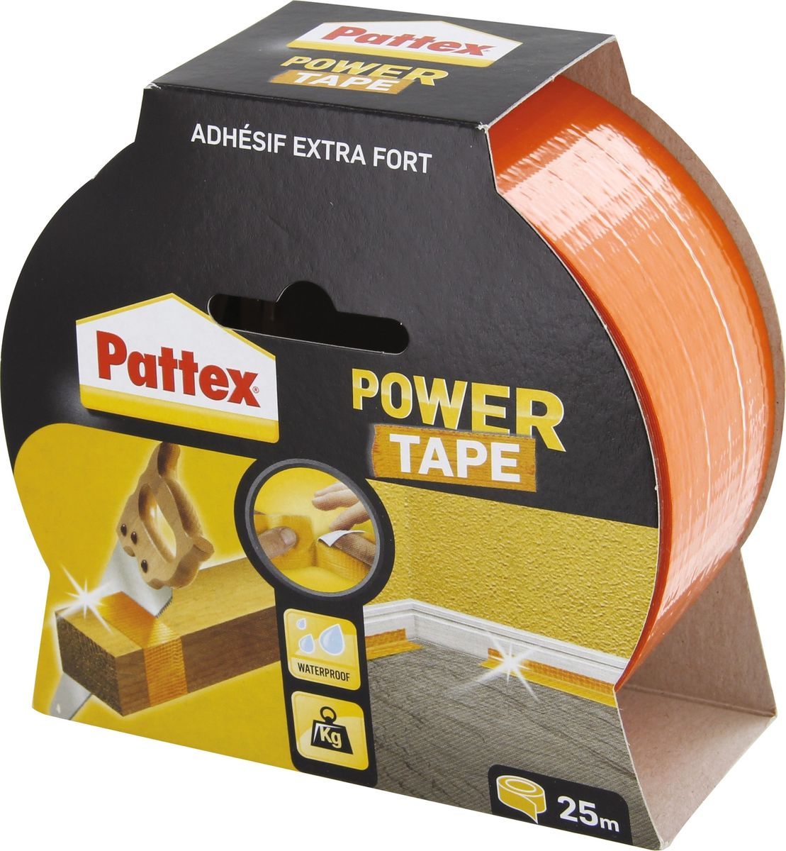 Adhesif PATTEX reparation toile multiusage, Power tape L.25 m x l.51 mm, orange