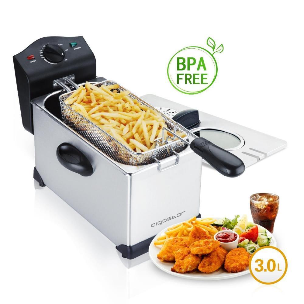 Aigostar Ushas 30hez Friteuse 0 Bpa Avec Fenetre De Vue 3l Cuve Amovible Acier Inoxydable Design Exclusif
