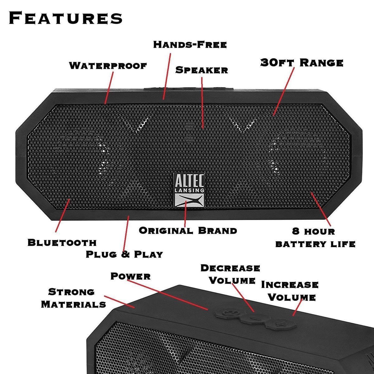 Enceintes Bluetooth Nomade Altec Lansing Al-imw457 - Noir - Ip67 - 10h - Portee 15m