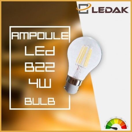Ampoule Led Cob Filament B22 4 Watt Eq 35 Watt Couleur Blanc Chaud 2700a°k