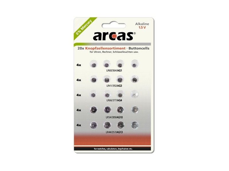 [ref:12752000] Arcas Battery Arcas Button Cells Set Ag1-ag13 0% Mercury/hg (20 P