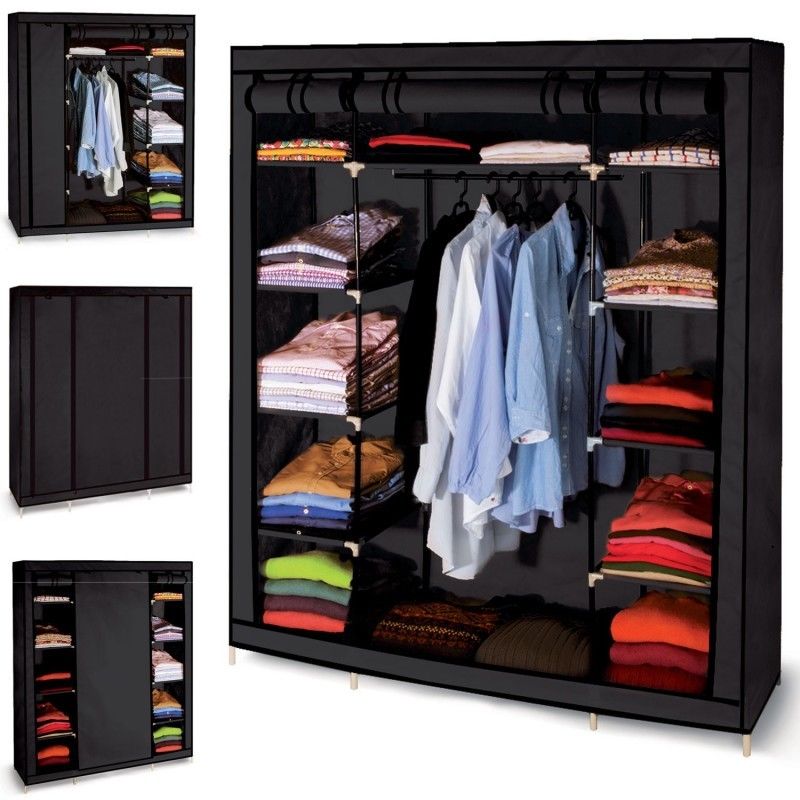 Idmarket Armoire De Rangement Penderie Pliable Vetements En Tissu Noir Dressing Xxl