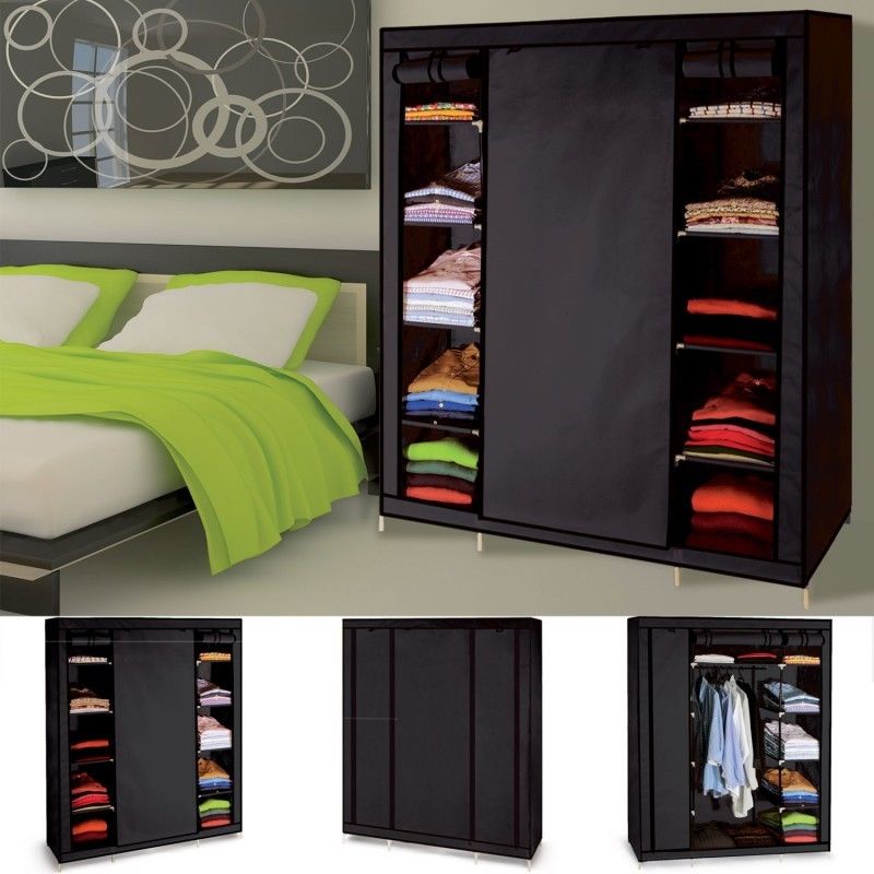 Armoire de rangement noire dressing penderie XXL tissu