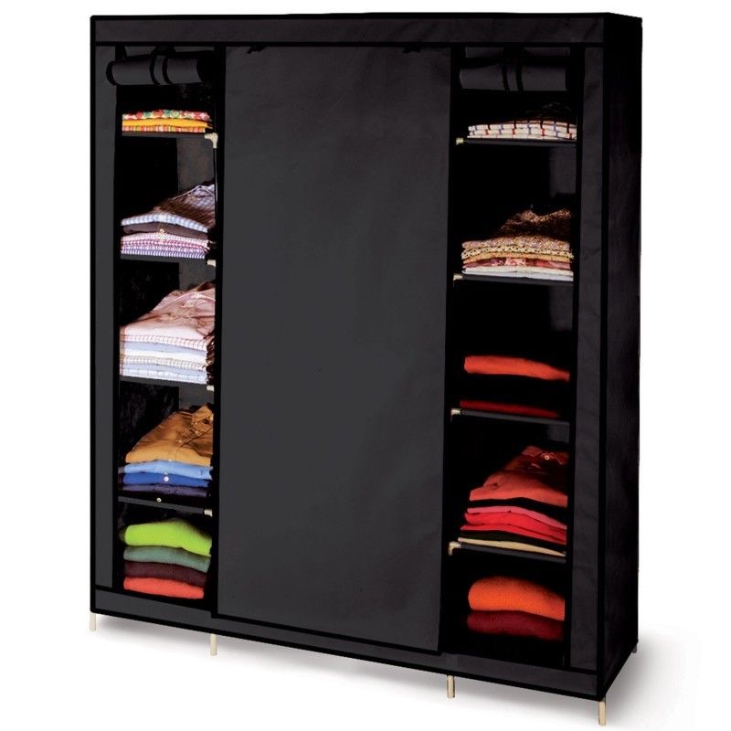 Idmarket Armoire De Rangement Penderie Pliable Vetements En Tissu Noir Dressing Xxl