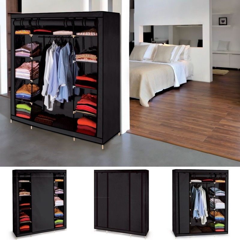 Idmarket Armoire De Rangement Penderie Pliable Vetements En Tissu Noir Dressing Xxl