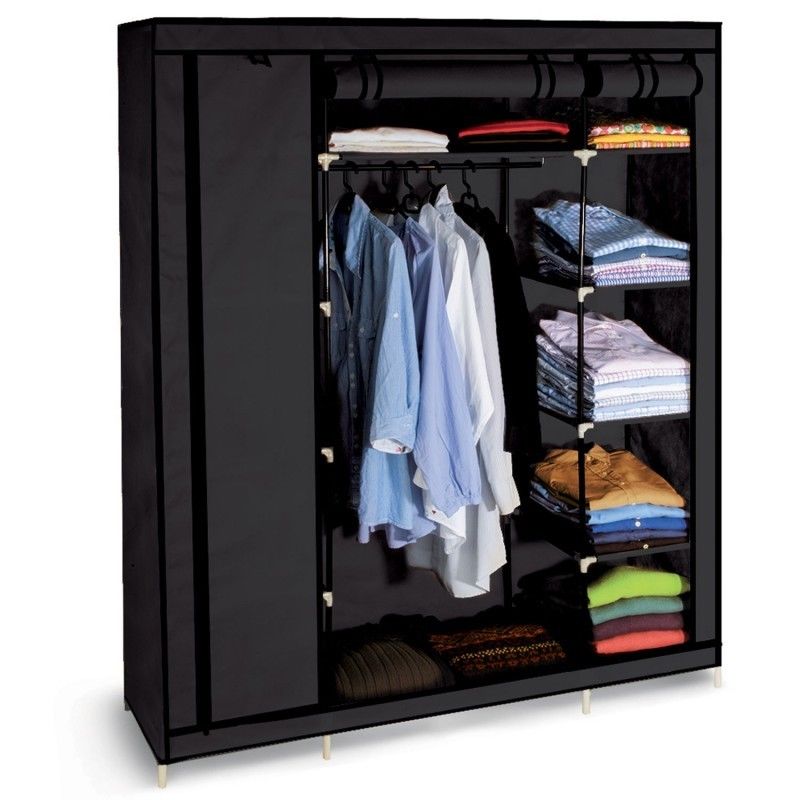 Idmarket Armoire De Rangement Penderie Pliable Vetements En Tissu Noir Dressing Xxl