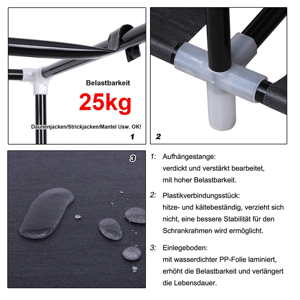 Songmics Armoire De Chambre En Tissu Avec Housse Garde-robe 45 X 150 X 175 Cm 12 Compartiments Cadre En Metal Chambre Noir