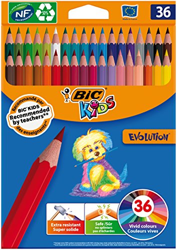 Bic Kids Evolution Ecolutions Crayons De Couleur - Coloris Assortis, Coloris Assortis, Etui Carton De 36